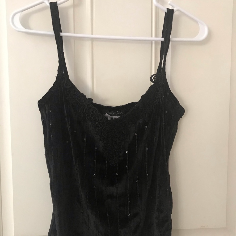Linda Leal Black Camisole with Sequins Top Size S